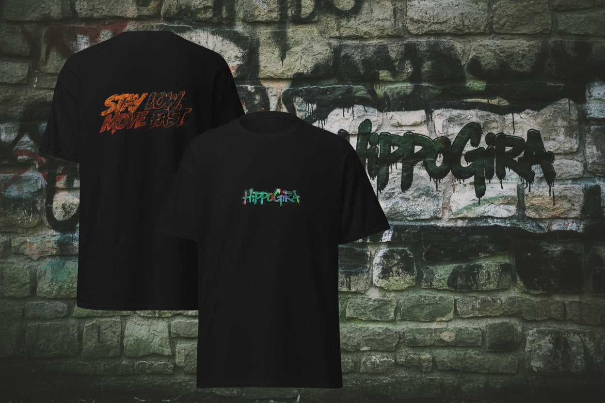 Product mockuHippogira Stay Low Move fast Unisex classic teep