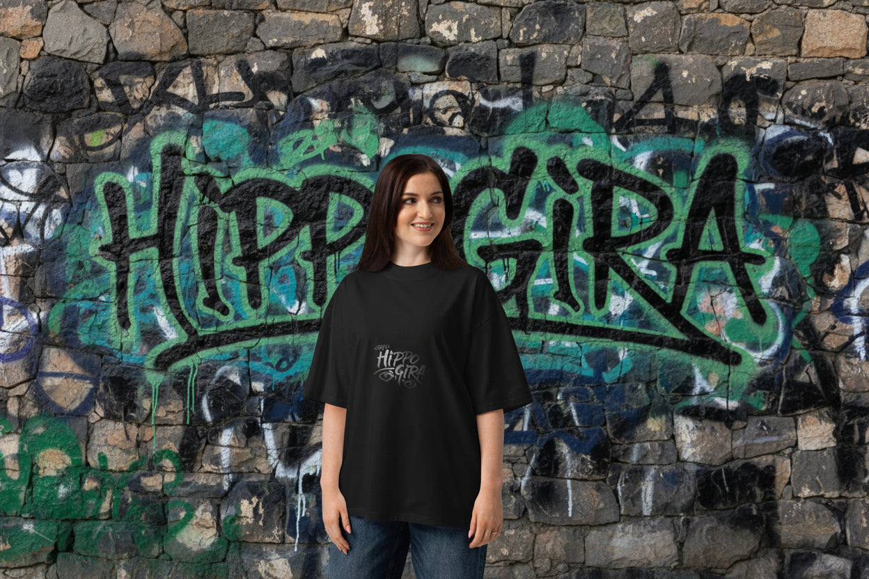 Product mockupHippoGira organic LESS NORMAL. MORE REAL Oversized T-Shirt